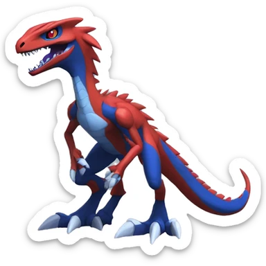  Cool Edgy Red Blue Digimon-Fakemon-Guilmon-Velociraptor-Dragon full body sticker