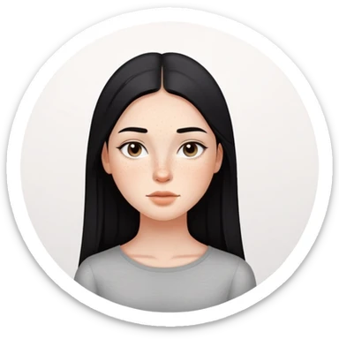 girl with smooth black straight hair, minimal makeup, and freckles on nose and cheeks sticker