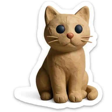 cat sitting, visible fingerprints, soft lighting, matte plasticine claymation style sticker