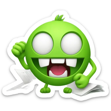 a funny moster in green colours with an open mouth as if he is fed by different documents such as word, excel, pdf, pptx sticker