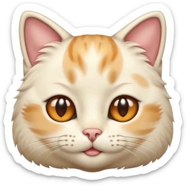 Cream cat face with short hairs, brown eyes and a neck sticker