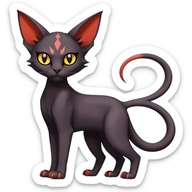 Black edgy Noivern-Litten-Sphynx-Lykoi-Caracal-cat-Fakemon full-body sticker