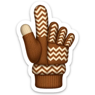 thumbs up fist in brown knit mitten with zig-zag beige pattern sticker
