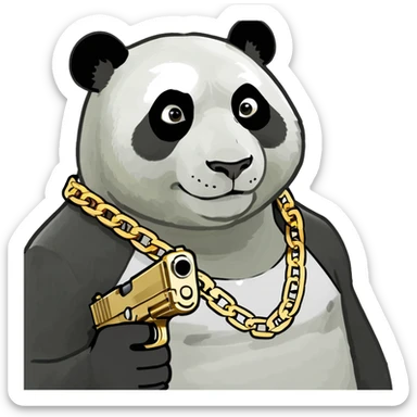 Panda with a gun and gold chains sticker