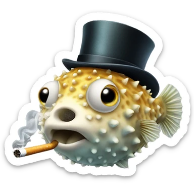 Pufferfish with a cigarette and top hat sticker