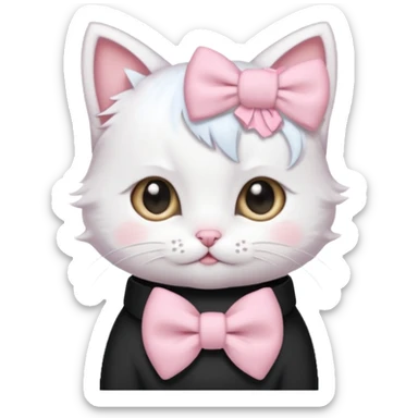 Cute white small kitten wearing one small pastel pink hair bow sticker