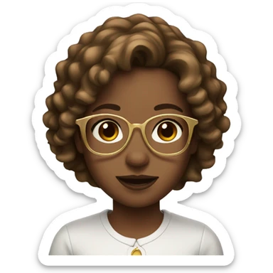 girl with wavy brown hair and gold glasses sticker