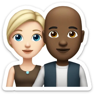 Bald black man holding hands with a white woman with long brown hair and blue eyes sticker