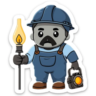 Extremely detailed 19th century coal miner with soot-covered face, detailed period work clothes, helmet with lamp, realistic lighting and textures sticker