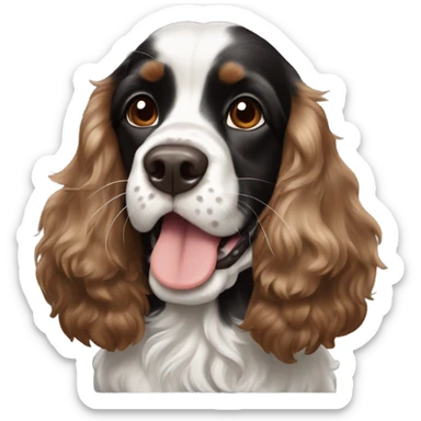 black white and brown cocker spaniel with tongue out sticker