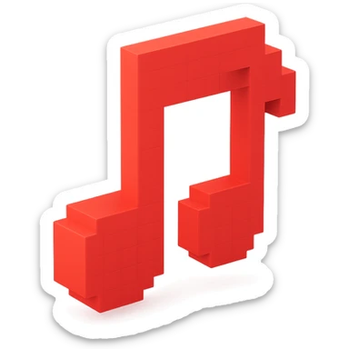 music note, voxel style, red color, 3D cubic form sticker