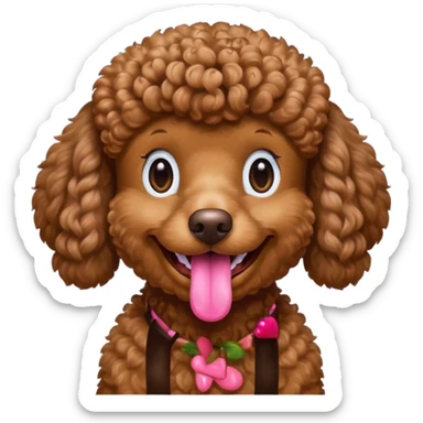 Brown poodle, curly fur, grinning happily
 sticker