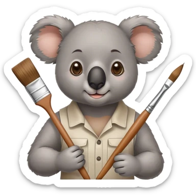 French koala artist with paintbrush sticker