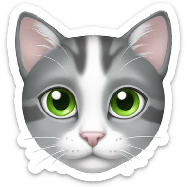 Cat grey and white with green eyes sticker