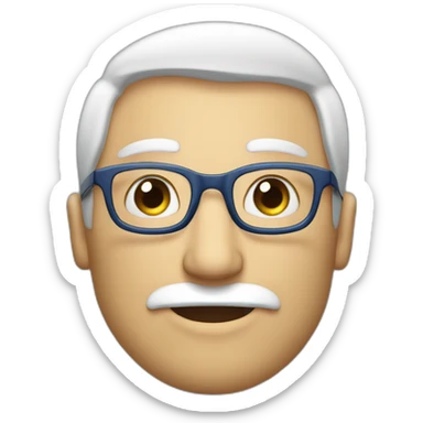 Uomo in pensione con barba bianca, capelli grigi, occhiali blu, allegro sticker