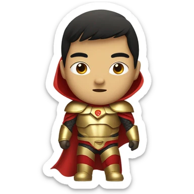 Asian super hero, boy, gold armour, red cape, eyes mask sticker