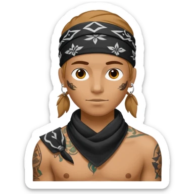 a human with bandana and tattoo sticker