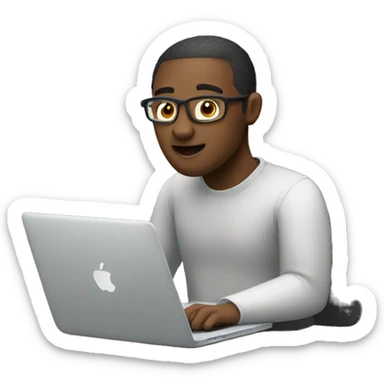 A man with a macbook, coding sticker