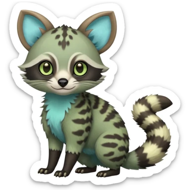 Rare realistic cool cute epic aesthetic colorful Amaura-Bayleaf-Civet-Genet-species-Fakemon-hybrid-creature, with markings, full body sticker