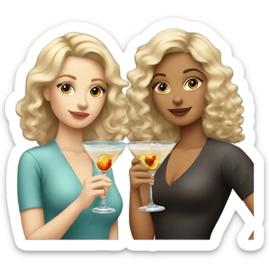  one blonde and one curly brown haired girl drinking martinis sticker