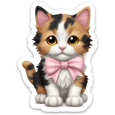 calico fluffy kitten pale pink bow sticker