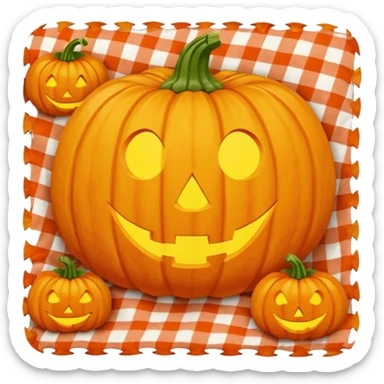Pumpkin carving on a red gingham blanket  sticker
