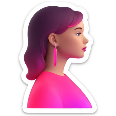 Girl in profile view with curved silhouette, transparent glass style, bright pink gradient, with highlights and shadows, minimalist design sticker