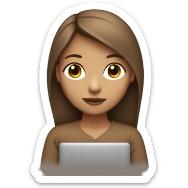 Girl-typing-MacBook-light skin tone-brown hair with middle part sticker