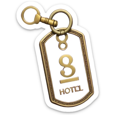 antique brass hotel key with large purple leather room number tag sticker