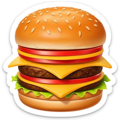 A clean and simple icon of fast food in emoji-style illustration. A burger with fries, bright and bold colors, simple shapes, flat design, high contrast, inviting and appetizing. sticker