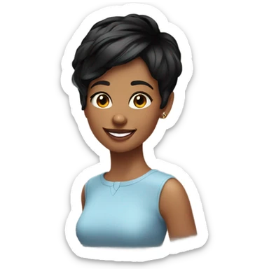 young pretty woman short pixie cut smiling, black hair sticker