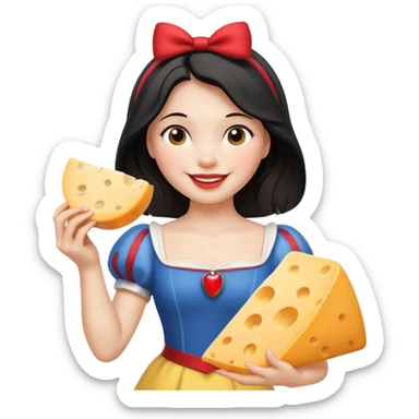  smiling Snow White holding wedge of cheese sticker