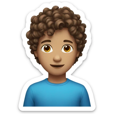 boy with short, brown and curly hair with blue eyes sticker