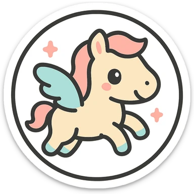 little alchemy style icon
subject: pegasus
border: medium-black
shape: round, circular
background: white
style: full color fill with medium black outlining sticker
