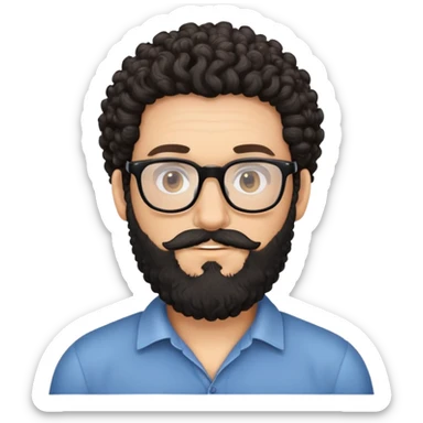 White man with black beard and curly hair and glasses sticker