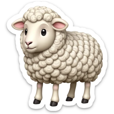 cinematic-[realistic sheep]-realistic-full-body-standing-emoji,-tail-flicking-lazily,-head-tilted-dramatically,-curly-[white]-fur,-simplified-yet-realistic-focused-features,-highly-detailed,-glowing-with-an-almost-sarcastic-glow sticker