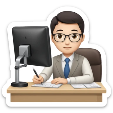 Asian accountant working at a desk sticker