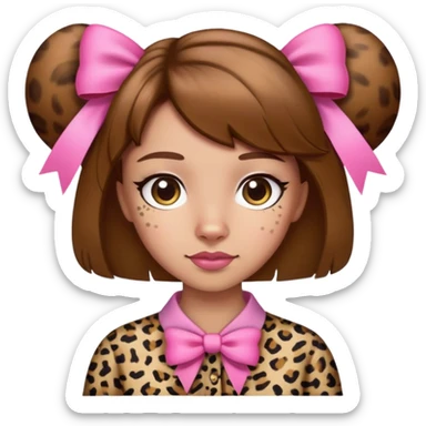 Light skin brown hair leopard print shirt with pink bows sticker