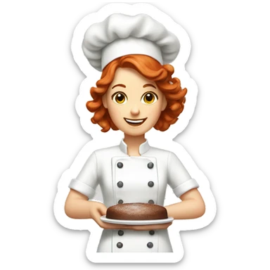 A redhead pastry chef making a cake sticker