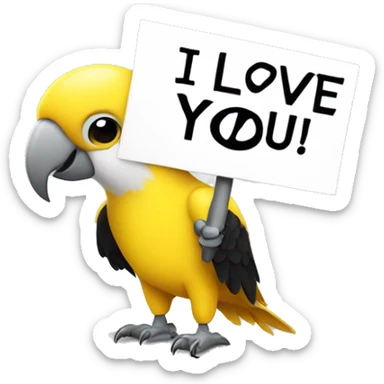 white and yellow parrot  holding a sign with the black inscription i love you sticker