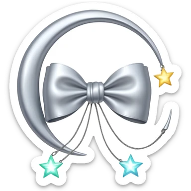 Elegant silver bow with glowing string, crescent-moon motifs. sticker