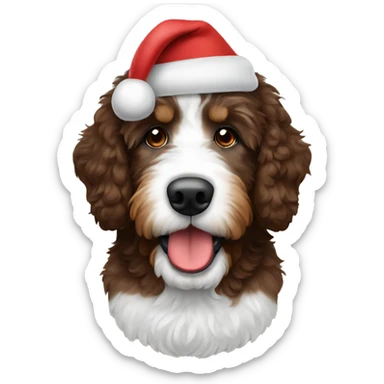 a brown bernedoodle dog wearing a santa hat  sticker