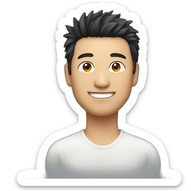 chinese man 40yo with spiky short black hair smile sticker