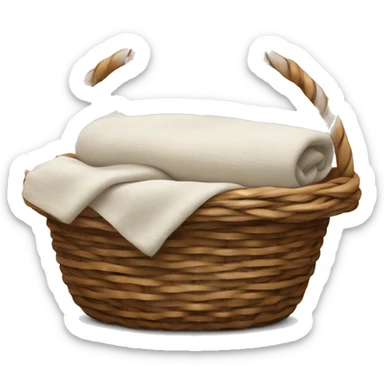 A woven light Brown basket with fresh washed linen sticker