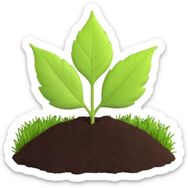 A fresh green leaf placed on soil or grass, clearly above the ground. sticker