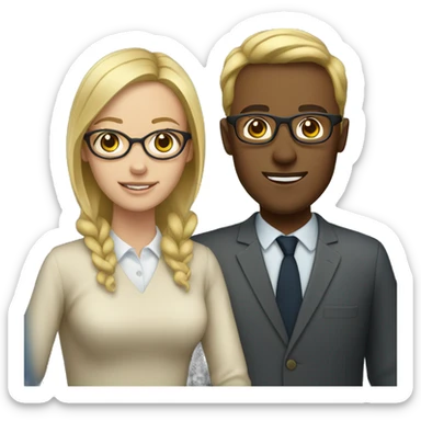 blonde woman with glasses and brown-haired man sticker