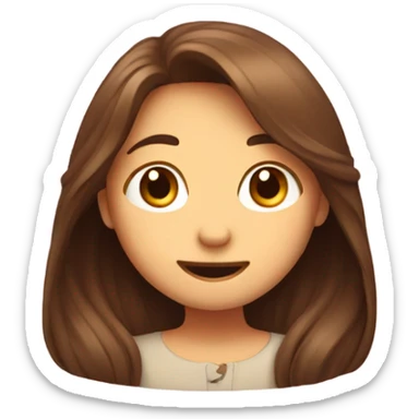 shy uwu  long brown hiar emojis with flower and butterfly sticker