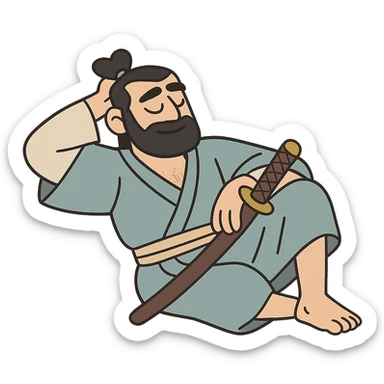 chill samurai, relaxed pose, modern twist, soft colors, minimalist style sticker