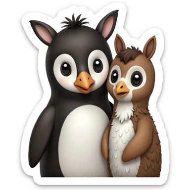 Penguin hugging tall llama sticker