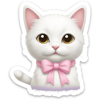 Cute white cat with a baby pink bow sticker
